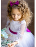 Beaded Pearl White Satin Tulle Flower Girl Dress